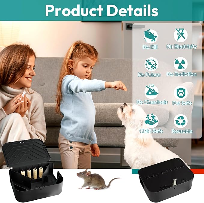 Rat Station Box with 1 Key, Complete Rodent Solution Keeps Rats Away, Pet & Child-Safe, Lock & Key Available, Reusable & Long-Lasting, Indoor & Outdoor, 4 Pack