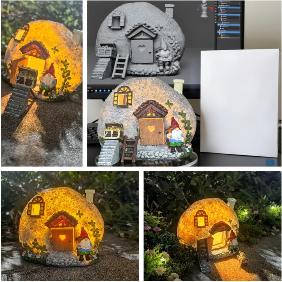 Solar Fairy Garden Houses Statues Kit, 4 Pcs Figurines Accessories House with Openable Door for Outdoor Yard Lawn Patio Proch, Christmas Housewarming Decorations, Gift Ideas for Women Kids