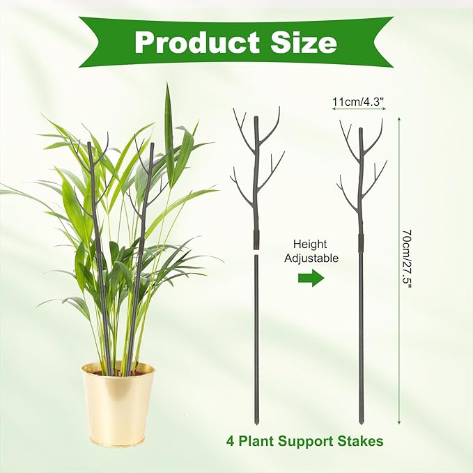 uxcell 4 Pcs Plant Support Stakes, 27.5" Twig Plant Stem Support Structures Garden Branches Plants Supports for House Potted Monstera Plants, Brown