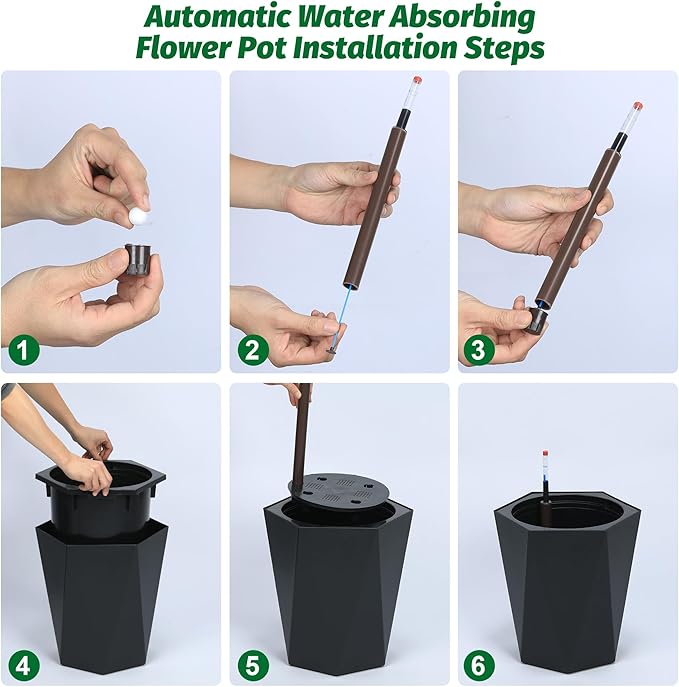 16 Inch Tall Outdoor Planters Set of 2, Self Watering Pots for Indoor Plants with Water Level Monitor & Drainage Hole & Wheels, Large Planter Pots for Garden, Patio, Balcony, Black