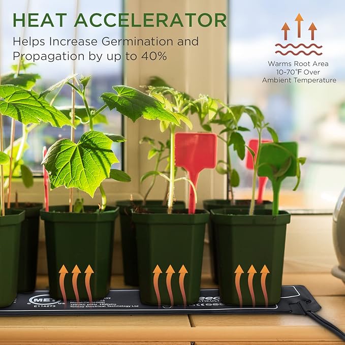 Seedfactor MET Certified Seedling Heat Mat, Adjustable Temperature Waterproof Durable Germination Station Heat Mat, Warm Hydroponic Heating Pad for Indoor Home Gardening Seed Starter