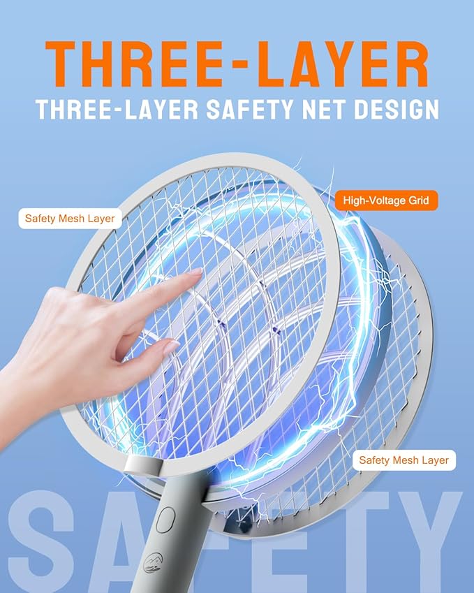 Electric Fly Swatter Racket, Mosiller 2 in 1 Smart Bug Zapper & Power Take Off Generators with USB Rechargeable Base, Powerful Mosquitoes Trap Lamp & Fly Killer for Home, Bedroom(Light Grey（2 Pack）)