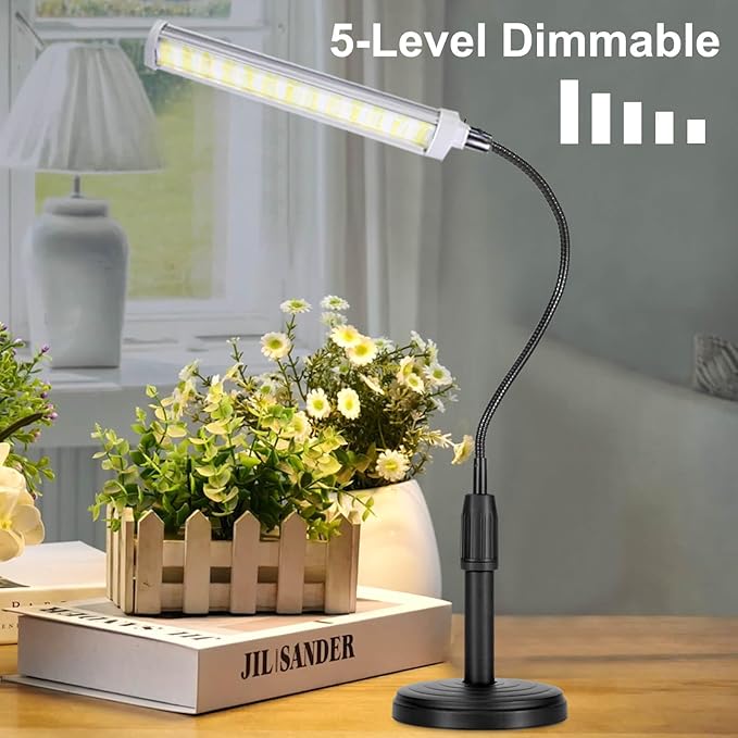 Grow Lights for Indoor Plants 10 inch Lamp Full Spectrum Desk LED Grow Light with Base For Indoor Plant Growing Lamp, Adjustable Gooseneck, Suitable Plants Growth (Without USB Plug) (105 LEDS)