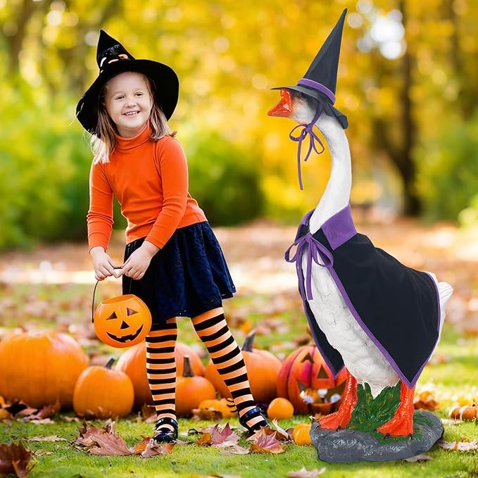 ONUPGO Halloween Goose Outfits, Lawn Porch Goose Clothes, Seasonal Sculpture Costume Suitable for 23 Inch Lawn Statue, Plastic/Cement Goose Statue, Garden, Yard, Patio, Party Decoration