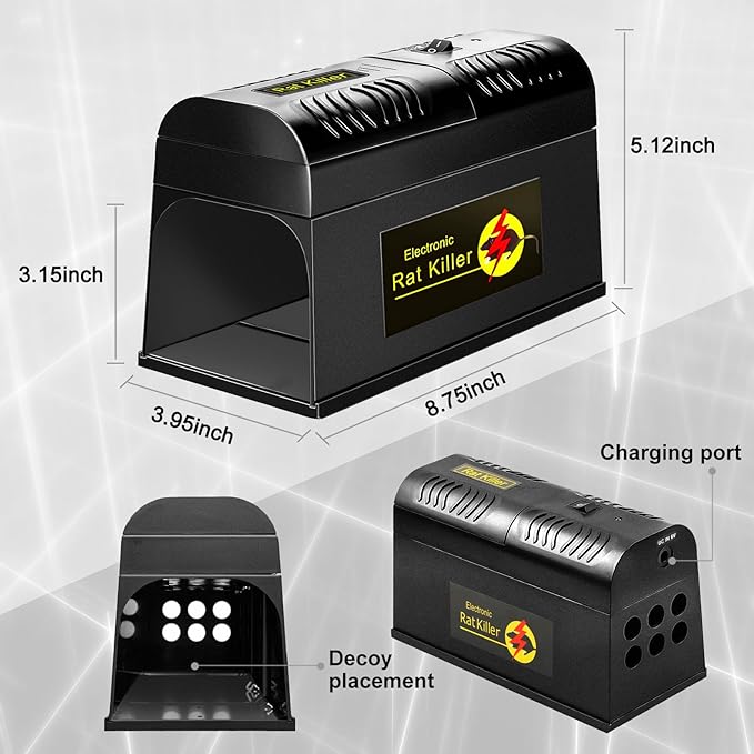 Electric Rat Trap, Humane & Effective Mouse Traps Indoor for Home, No Touch Reusable Rodent Control with High Voltage - Instantly Kills Mice Rats for Rooms, Kitchens, Outdoor Use