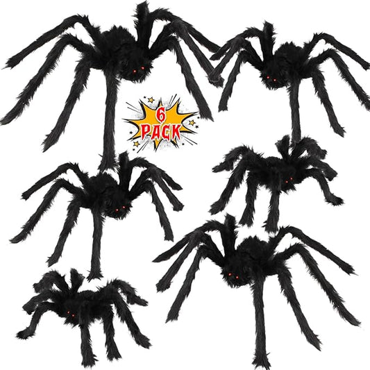Halloween Spider Decorations, 6 Pack Giant Spider Outdoor Decorations Set, Scary Hairy Realistic Large Spider Props for Indoor, Outdoor and Yard Party Creepy Decor