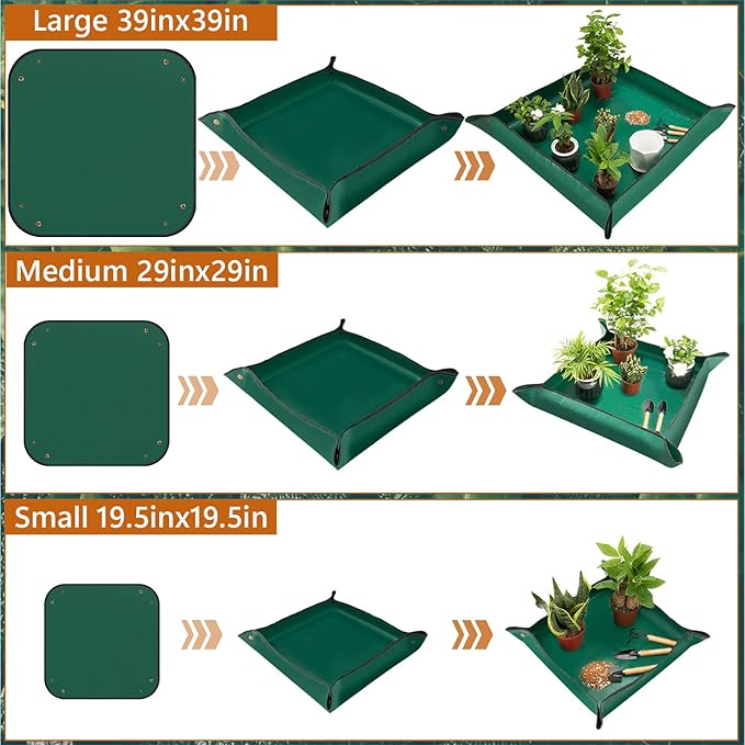 3pcs Susguo Repotting Mat for Indoor Plants, Mix Size Repotting Mats, Thickened Waterproof Plant Mat, Portable Folding Potting Mat, Gardening Mat for Orchid Pot, Planting Potting Soil Change Mat