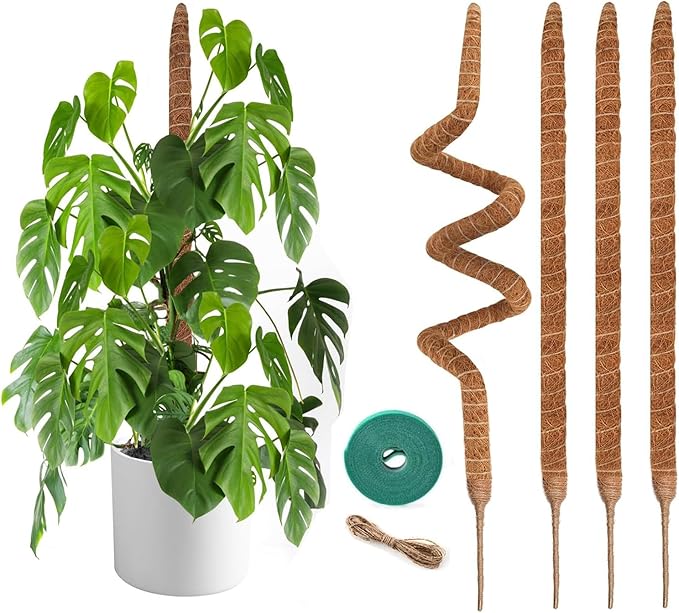 NATSUKY 4 Pack Moss Pole, 28 Inch Bendable Moss Poles for Plants Monstera for Climbing Plants, Handmade Coco Coir Pole Plant Sticks Support Stakes for Indoor Plants Plant Grow