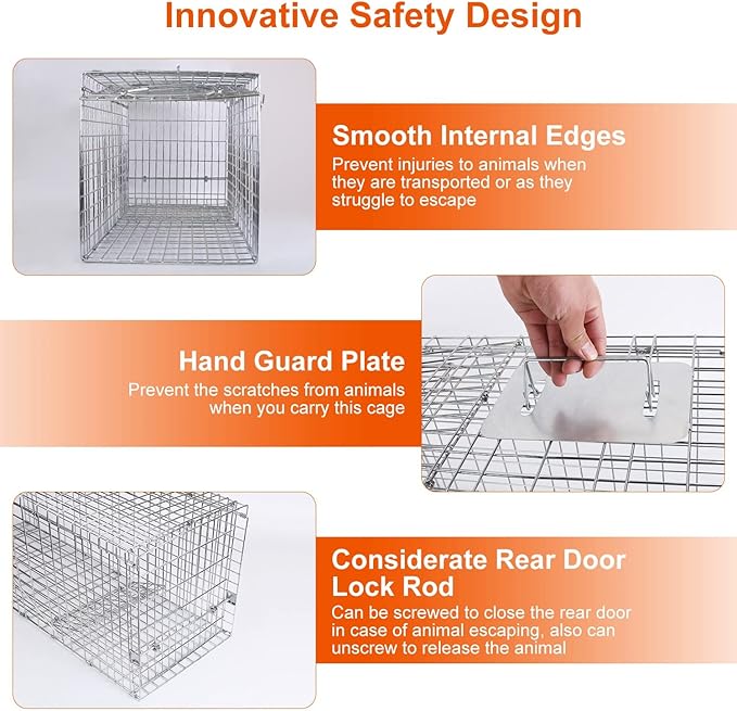iMounTEK Humane Live Animal TrapLarge Humane Cat Trap Catch Release Animal Rodent Cage Collapsible Galvanized Wire for Small Raccoons Beavers Groundhogs Foxes Armadillos