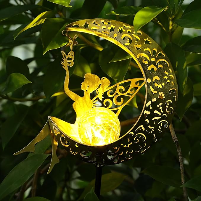 ZKLiLi Solar Lights Garden Decorations,Moon Fairy Light,Solar Statues Outdoor Decor,Warm LED Light for Pathway Lawn Patio Courtyard Gifts for Mom Grandma Women