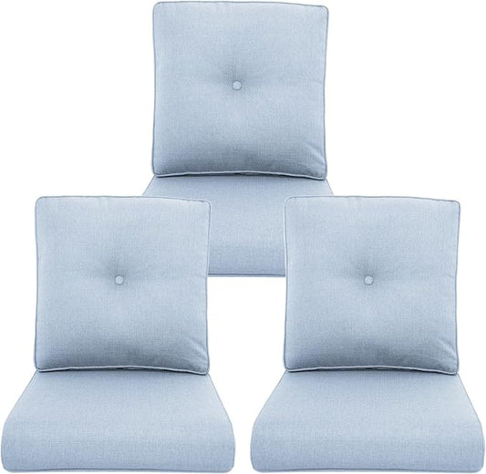 Outdoor Chair Cushions 3 Packs - Outside High Back Thick Water-Resistant Cushion 22x24 with Zipper Cover for Patio Glider Rocking Chairs Loveseat Couch – Baby Blue/Buckle
