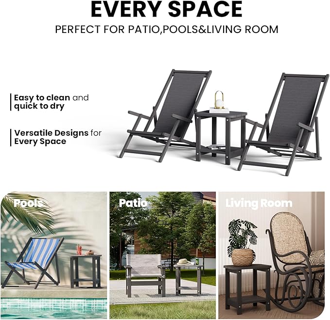 2-Tier Outdoor Side Table, 16" Adirondack Small Side Table All Weather Resistant, Patio End Table for Outside or Indoor, Patio, Yard, Pool, Porch, Garden, Grey