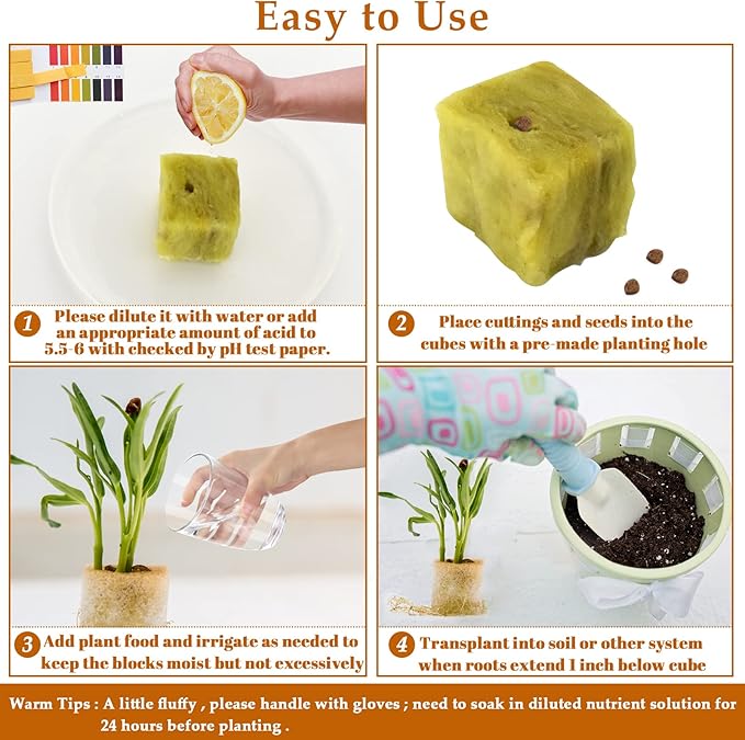 Legigo 1 Inch Rockwool Cubes Seed Starter Plugs for Hydroponics, RockWool Planting Grow Cubes for Hydroponic Tower Garden Soilless Cultivation Plants Germination Cutting Clone (4 Sheet, 200 Plugs)