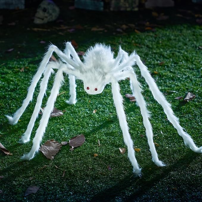 JOYIN Halloween Outdoor Decorations Giant Spider, Scary Large Spider Props for Yard Lawn Halloween Outside Decor and Indoor Party Decor, White (Standing Height is 15 inches)