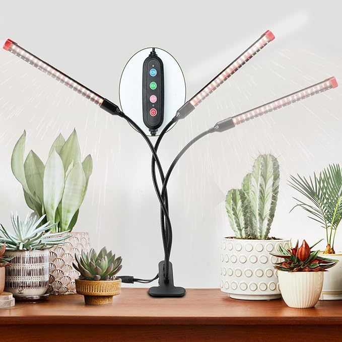 Gamechanger! 27W Power Home Plug, NOT 10W Adapter, FECiDA 3Head Clip Grow Lights for Seed Starting with Timer, Enough Bright Like Sun Full Spectrum Grow Lights for Indoor Plants, Bonsai, Seedlings