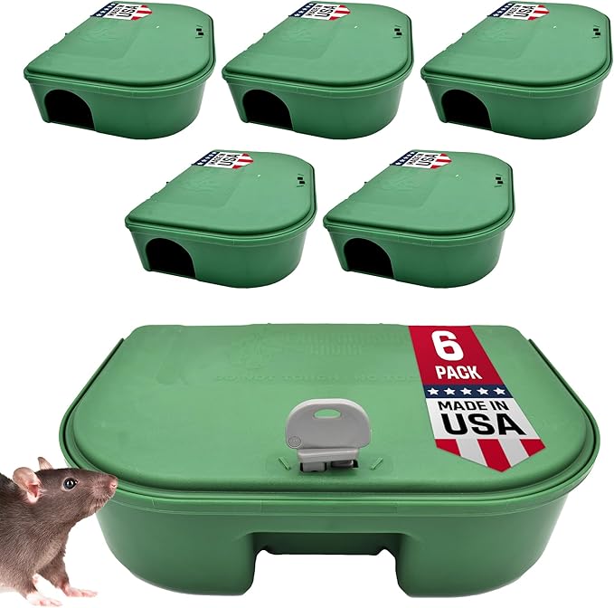 Exterminators Choice - 6 Pack Rat Bait Station Boxes with 1 Key - Heavy Duty Mouse Trap Poison Holder - Great for Catching Rats and Mice - Pest Control - Durable and Discreet