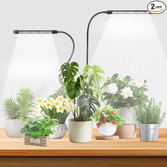Grow Lights for Indoor Plants, 6000K Full Spectrum Plant Growth Light, Plant Lights for Indoor Growing 5 Level Dimmable & Auto Timer, Adjustable Gooseneck Grow Lamp 2 Pack