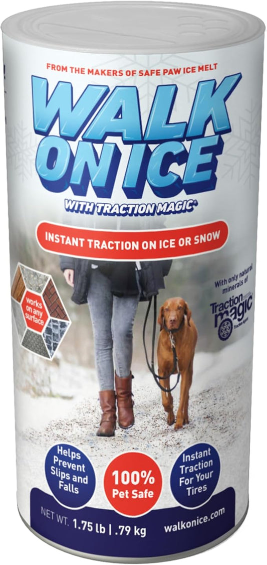 Walk on Ice - Instant Grip for Snow & Ice, Prevent Slips & Falls, Safe for Kids, Pets, & Cars, Unique Mineral Blend, 100% Salt & Chemical Free, 1.75 lb CAN for Walkways & Sidewalks