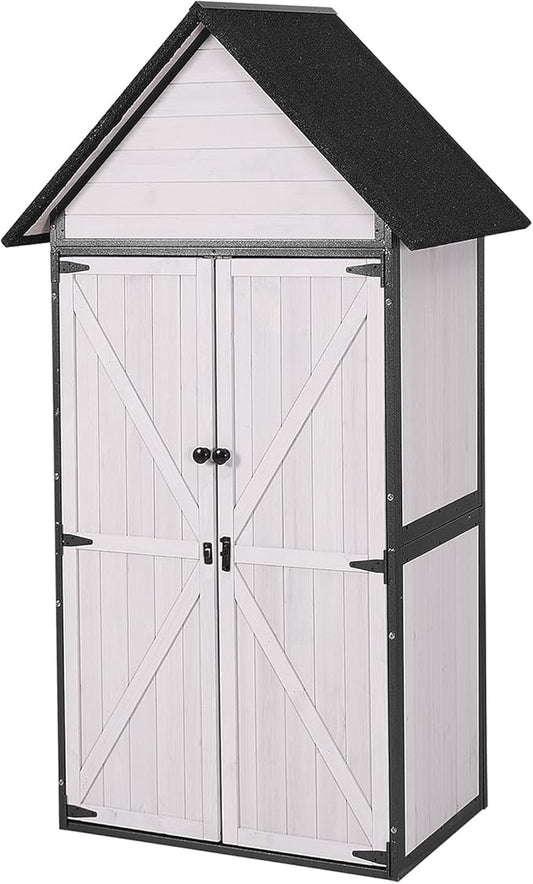 GUTINNEEN Shed Outdoor Storage Upgraded with Durable Metal Frame Garden Shed Tool Storage Cabinet with Wooden Floor Adjustable Shelfs 2.5 x 1.4FT （Off-White）