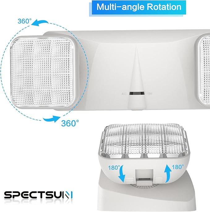 SPECTSUN 18 Pack White LED Emergency Lights with Battery Backup-UL Listed Two Head Adjustable Emergency Lighting Fixtures - 120-277V AC-Exit Sign Lights (18 Packs-U3)