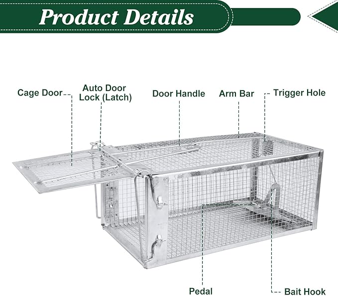 Humane Rat Trap, 10.75"x5.43"x4.41" Metal Mouse Cage Traps and Other Small Live Animals Cage, Easy to Catch and Release, Work for Indoor Outdoor