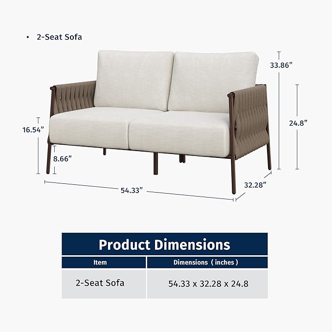 EAST OAK Outdoor Furniture | Life Chatter Loveseat | 2 Seater Sofa with 6.7" Thick Washable Cushions | Deep Seating Patio Furniture for Garden, Porch, Balcony & Backyard | Chestnut & Apricot
