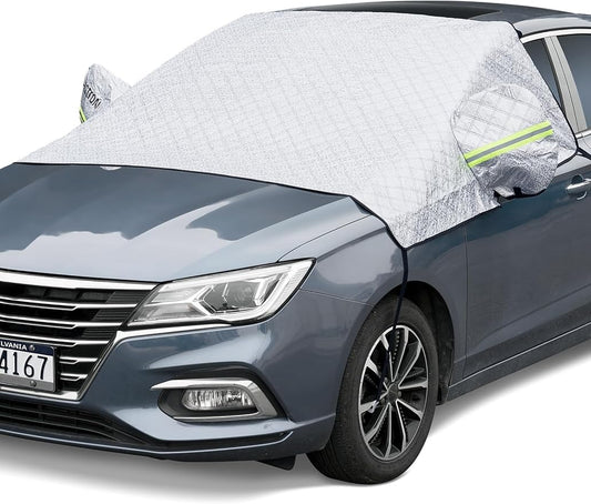 AstroAI 4-Layer Windshield Snow Cover for Ice, UV, Frost - Wiper & Mirror Protector, Windproof Sunshade for Cars, Compact SUVs