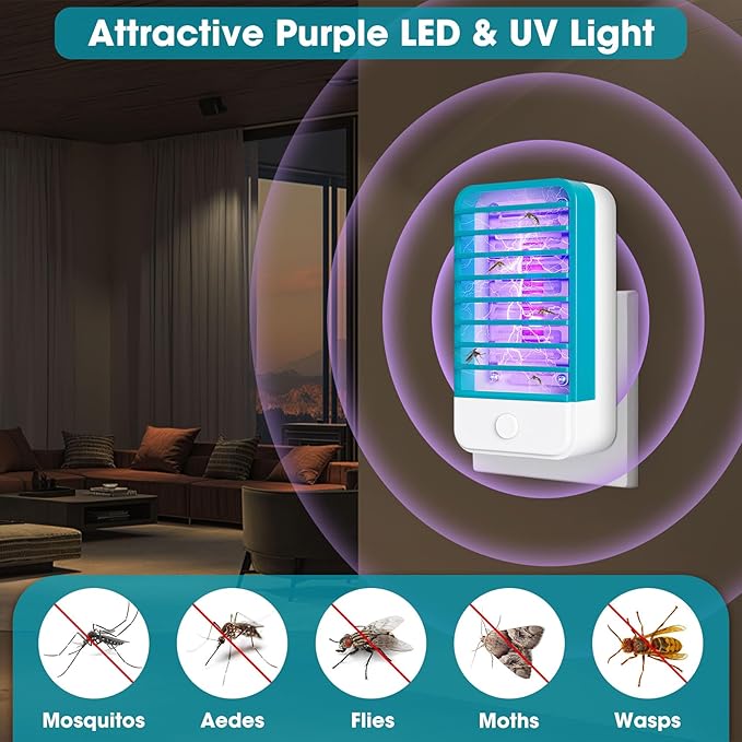 4 Pack Plug in Bug Zappers Indoor Flying Insect Trap, Fly Traps for Indoors, Electronic Mosquito Zappers Killer Gnat Traps with LED Light for Patio, Bedroom, Kitchen, Office, Baby Room