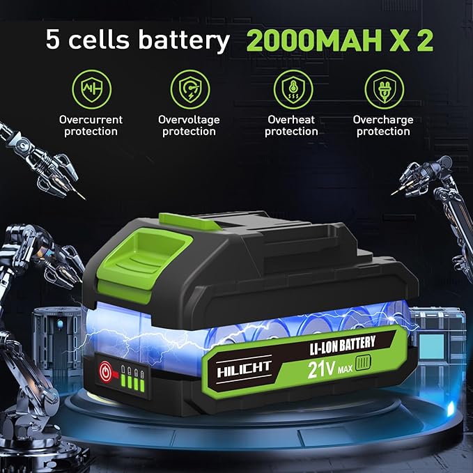 Cordless Leaf Blower with 2 Batteries & Fast Charger 5-Speed Adjustable - Lightweight Handheld Blower for Lawn, Yard, Driveway - 30% Less Fatigue Ergonomic Design (2 * 21V-2.0Ah)