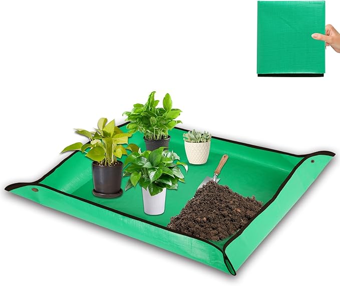 HKZ Repotting Mat for Indoor Plant - 43.5'' x 29.5'' Planting Soil Mess Control, Portable Succulent Planting Potting Tray Waterproof Gardening Bonsai Tools Transplanting Mat (Pale Green)