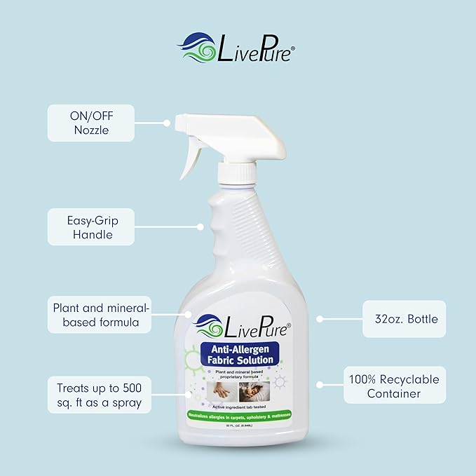 LivePure Anti-Allergen 32 OZ Fabric Spray for Household Surfaces, 2 Pack