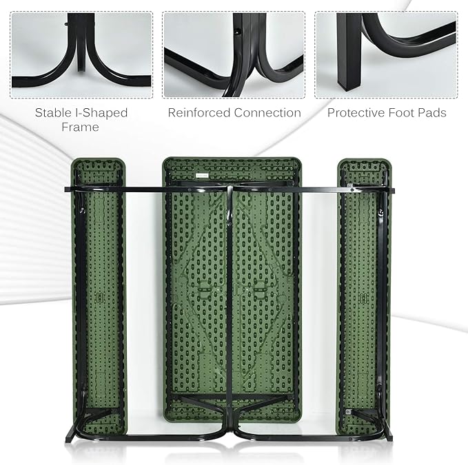 Moccha Picnic Table Bench Set - Portable Plastic Picnic Table w/Steel Frame & Wood-Like Texture, All Weather Heavy Duty Picnic Table Kit, Picnic Tables for Outdoors Garden Patio Party Dining (Green)