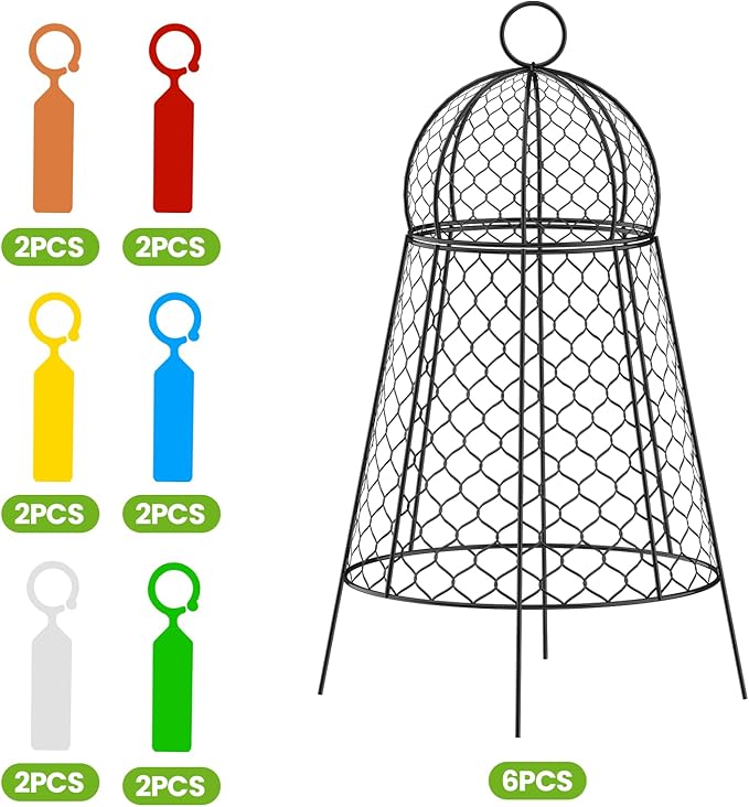 6pc Chicken Wire Plant Covers, Plant Protectors from Animals, Garden Cloches for Plants Outdoor, Extra Large 14”D x 22.8”H Non-Installation Plant Protect Cage.