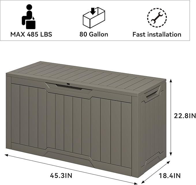 YITAHOME 80 Gallon Resin Deck Box, Outdoor Lockable Storage Box for Patio Furniture, Waterproof Patio Deck Box for Cushions, Pool Supplies, Sports Equipment and Garden Tools, Taupe