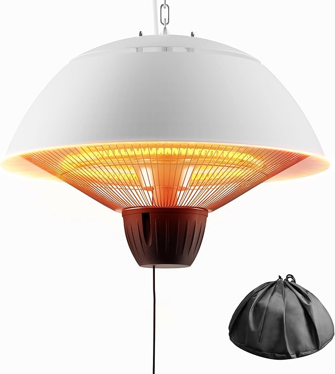 Electric Outdoor Heater, 1500W Hanging Ceiling Mounted Infrared Patio Heater for Outdoor Use, Waterproof Electric Heater for Porch, Balcony, Garage, Adjustable Height, White