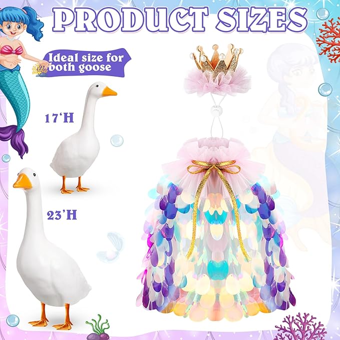Princess Porch Goose Outfit Halloween Porch Goose Outfit Sparkly Rainbow Sequin Cape for 17" 23" Lawn Garden Yard Geese(Blue)