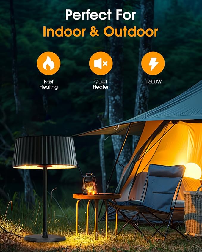 Electric Infrared Patio Heater, Indoor & Outdoor 1500W Electric Tabletop Heater with IP55 Waterproof, Tip-Over Protection, Quiet Operation, Perfect for Garden, Balcony, Garage, Backyard