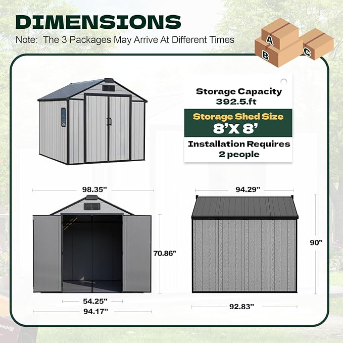 MELLCOM 8 x 8 FT Resin Storage Shed with Floor, Outdoor Storage Tool Shed with Windows and Lockable Door for Pool Supply, Bike, Lawnmower