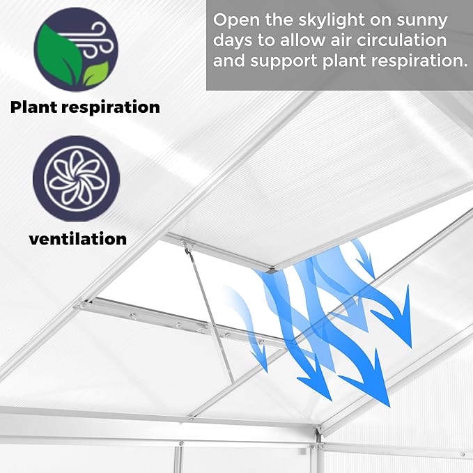 6 x 8 FT Aluminum Greenhouse for Outdoors, Polycarbonate Walk-in Greenhouse,Silver