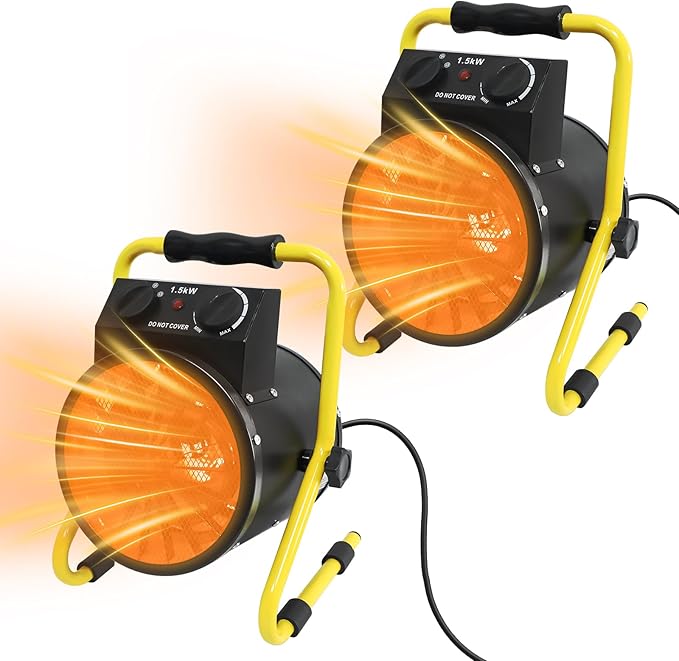 COOS BAY 1500W Portable Electric Space Heater, Outdoor Greenhouse Heater for Grow Tent, Garage, Workshop, Patio, RV – Radiant Heat, Overheat Protection, IPX4 Water Resistant, 2 Pack, Black