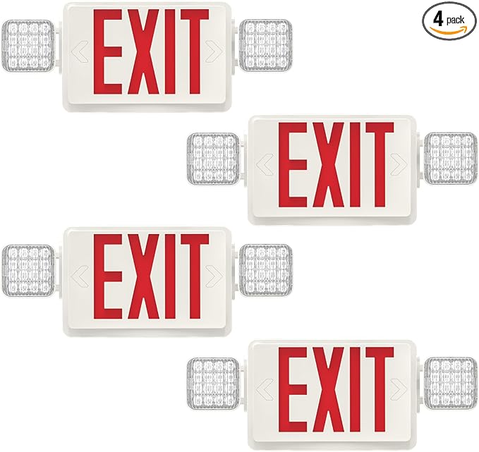 4 Packs ed Red Exit Sign with Emergency Lights, LED Emergency Exit Light with Battery Backup, UL Listed, AC 120/277V, Commercial Emergency Exit Lights Combo for Business/Home.
