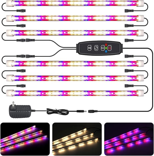 LED Grow Lights Strips for Indoor Plants, 3 Working Modes & 10 Dimmable Levels Plant Lights with Auto Cycle Timer 3/9/12Hrs, 36W Full Spectrum DIY Growing Lamps for Seedings Hydroponics, 6 Strips
