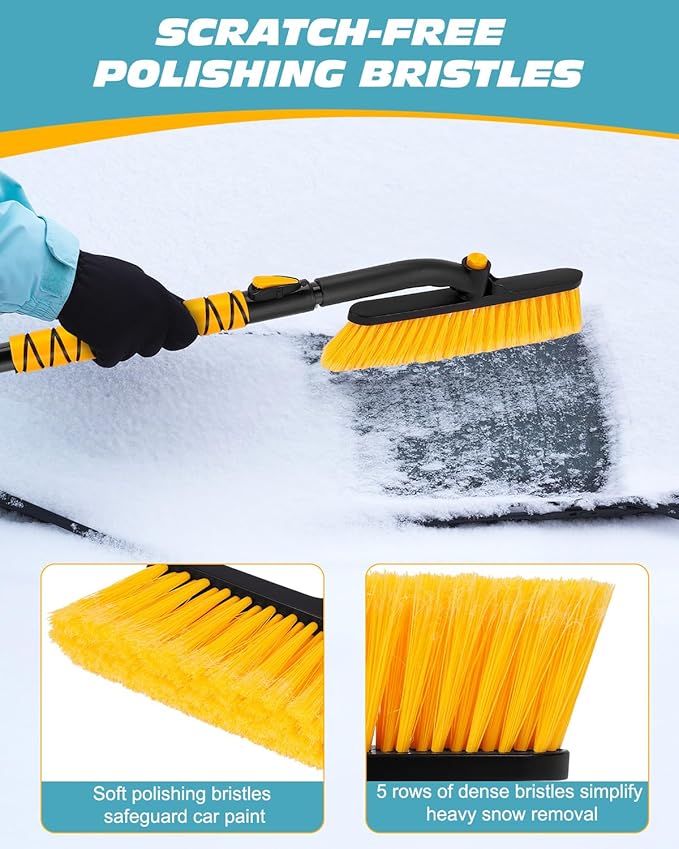 44.5" Ice Scraper for Car Windshield, Extendable Snow Brush with 270° Pivoting Brush Head and Foam Grip for Car Auto Truck SUV