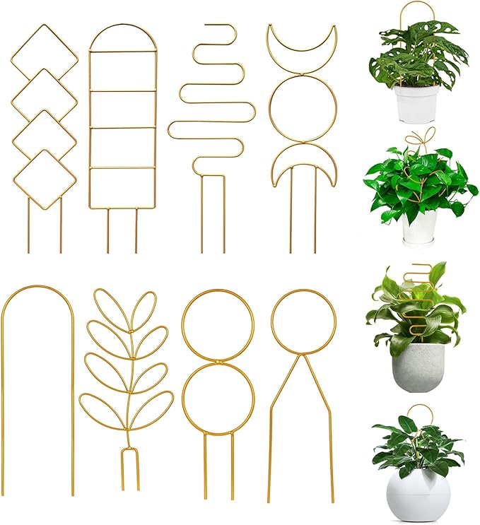 8 Packs Gold Metal Wire Trellis for Potted Plants, Climbing Plants, Indoor Houseplant Lover, Hoya, Pothos, Flower, Monstera