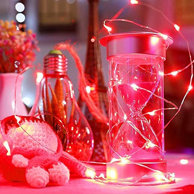 VOOKRY 8 Pack 30 LED Fairy Lights Battery Operated String Lights - 10 ft Red Mini Copper Wire Firefly Starry Moon Lights Waterproof for DIY Crafts Wedding Party Table Centerpieces Bedroom Halloween