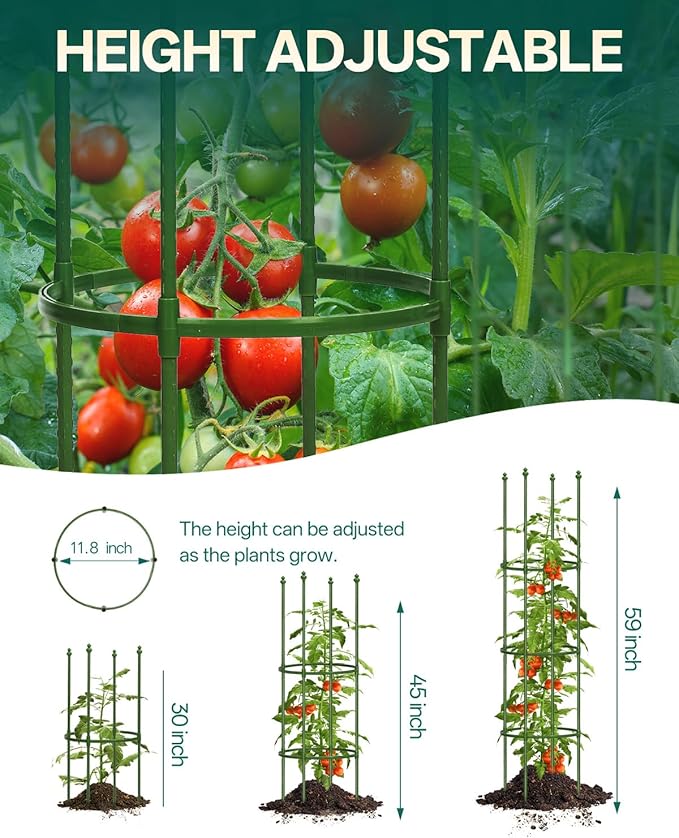 Breeze Touch 3 Pack Tomato Support Cages, Up to 59 Inch Adjustable Tomato Trellis for Garden & Pots, Garden Trellis for Climbing Plants Outdoor, Plant Trellis for Climbing Vegetables, Flowers, Beans