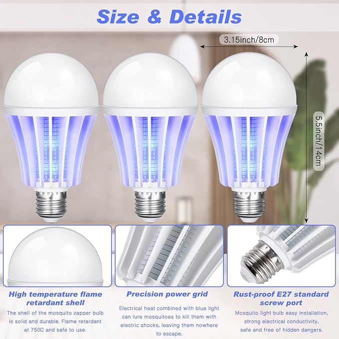 Qualirey 6 Pcs Bug Zapper Light Bulb Bulk 2 in 1 Electronic Mosquito Killer Lamp LED Light for Fruit Flies Bug Fly Insect Mosquito Control, Suitable for Indoor Entryway Patio Doorway Corridor(6 Pcs)