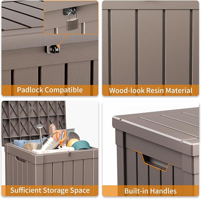 40 Gallon Resin Deck Box, Lockable Patio Outdoor Storage Box for Furniture, Garden Tools and Tools Storage, Waterproof Outside Storage Boxes - Grey
