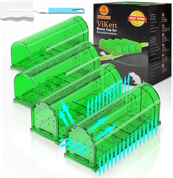 4 Pack 93 Holes Humane Mouse Traps Indoor for Home/Outdoor, Live Catch and Release Mice Traps, No Kill Mouse Catcher, Easy to Set and Reusable Humane Trap, Safe for Families and Pets