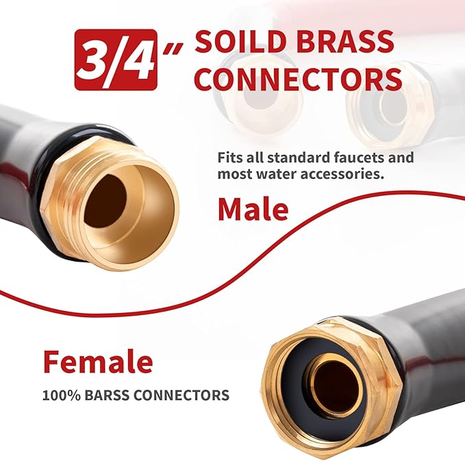 Garden Hose 150 ft x 5/8” Hot/Cold Heavy Duty Water Hose,-50°F to 190°F,Burst 600Psi Flexible Upgraded Rubber Hoses,3/4” Solid Fittings for All-weather Outdoor Lawn & Garden